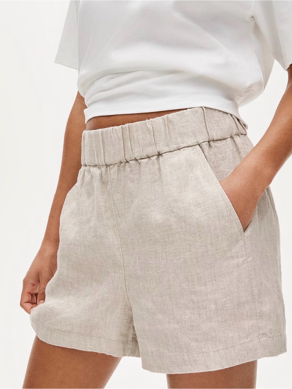 J. Crew High-Waist Linen Blend Shorts in Light Beige